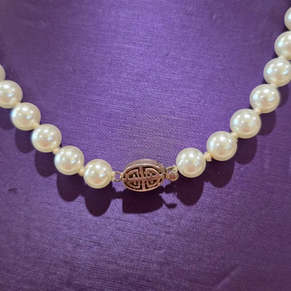 Vintage 7mm Heavy White Faux Pearl Silver Asian Design 925 Clasp 18